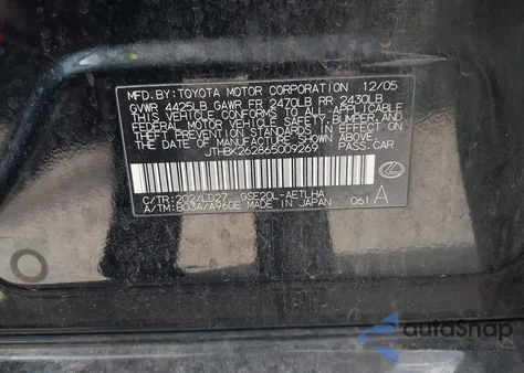 2006 Lexus Is 250 from USA, damaged, VIN JTHBK262865009269